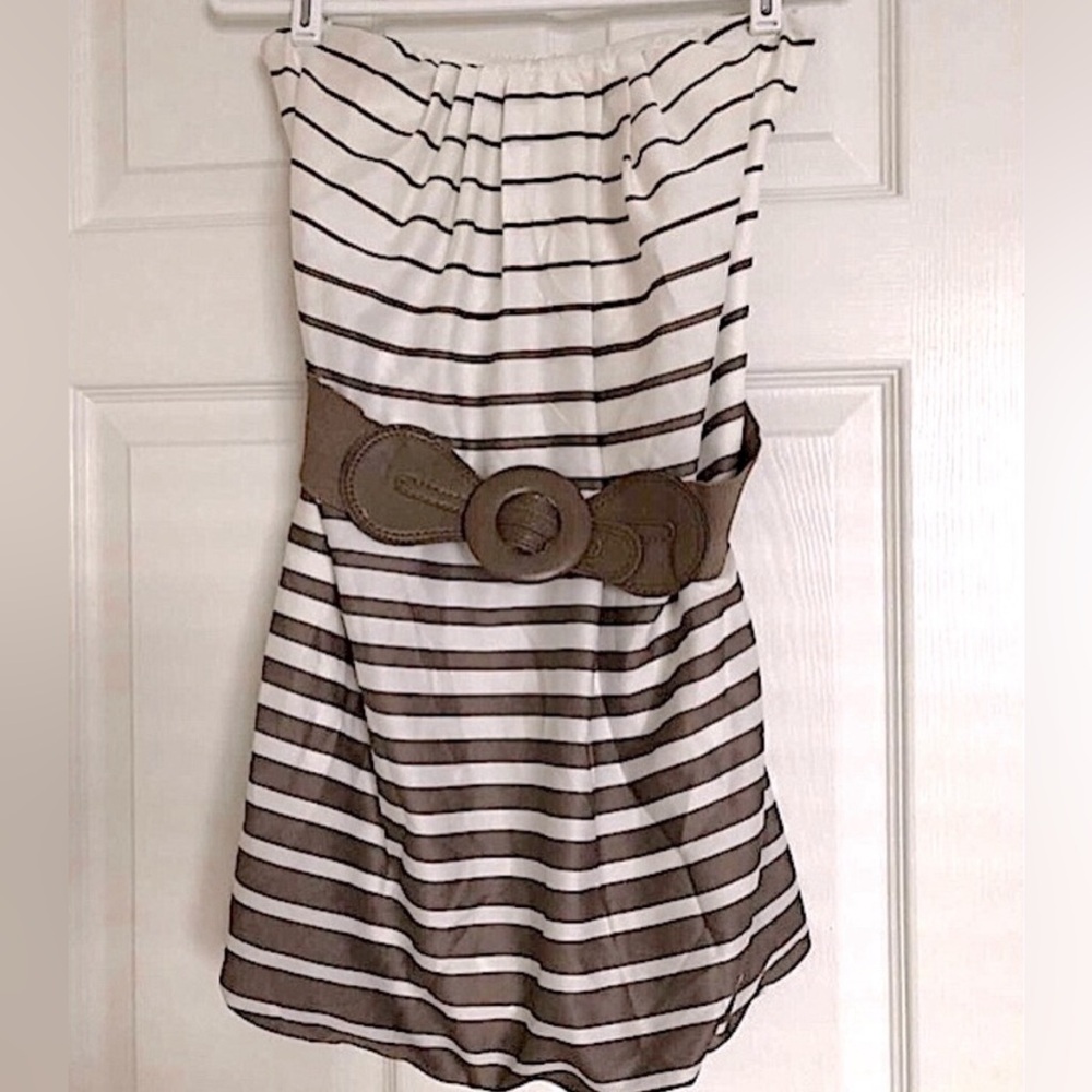 🤎 NWT Super Cute Y2K Satin Striped Bubble Tube Top w/ Wide Elastic Belt